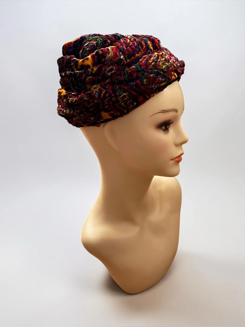 Rivera Vintage Multi Colored Pleated Turban Hat